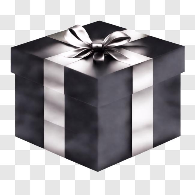 Download Black Gift Box with Silver Ribbon PNG Online Creative Fabrica
