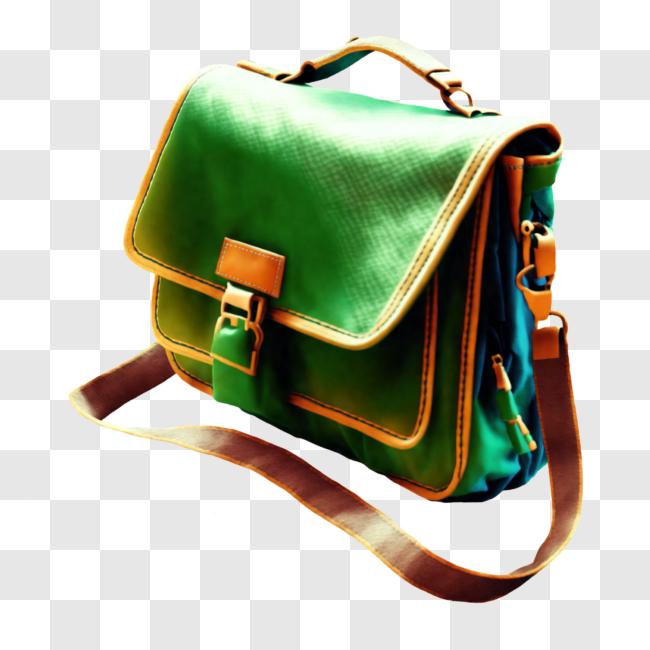 Download Green Messenger Bag with Brown Strap PNG Online Creative Fabrica