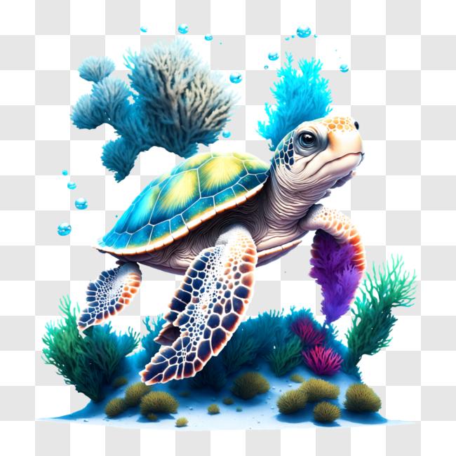 Download Beautiful Underwater Landscape with Sea Turtle and Colorful Coral  Reefs PNG Online - Creative Fabrica
