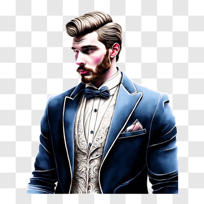 Download Man wearing blue tuxedo with serious expression PNG Online ...