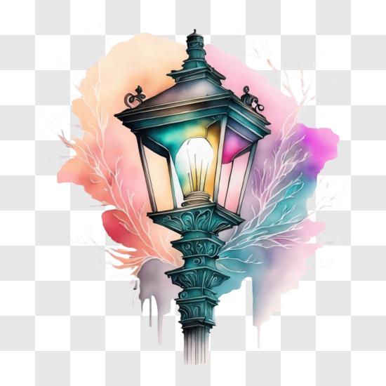 Scarica Colorful Street Lamp with Watercolor Background PNG Online - Creative  Fabrica