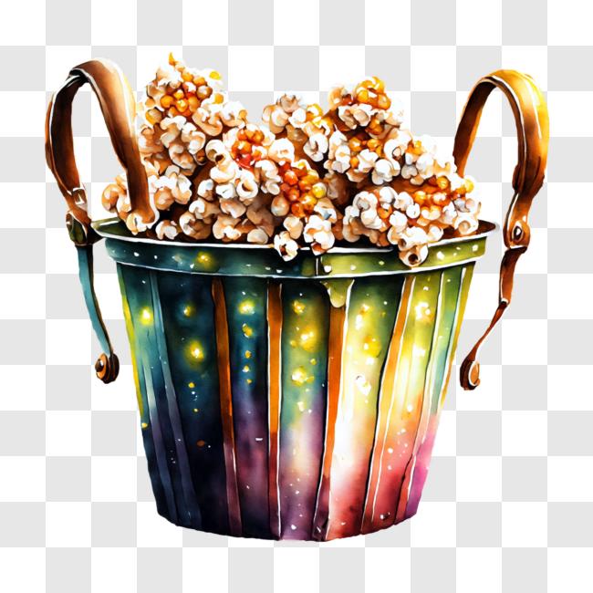 Download Colorful Popcorn in Metal Bucket PNG Online - Creative Fabrica