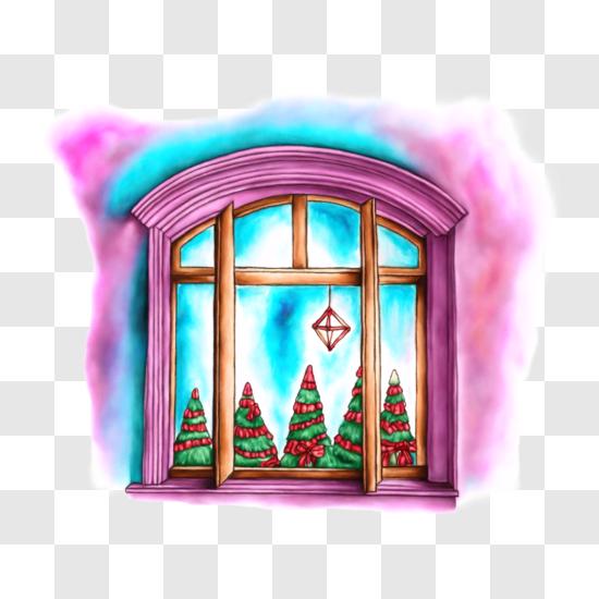 Download Christmas Window with Festive Decorations and Presents PNG Online Creative Fabrica