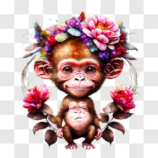 Macaco com ilustração de laço rosa, ilustração de macaco dos desenhos  animados, macaco bonito, mamífero, animais, carnívoro png