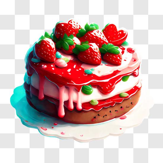 Download Delicious Cake With Fresh Strawberries And Syrup Png Online Creative Fabrica 