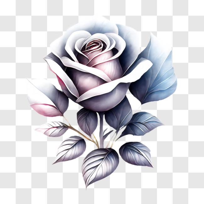 Download White Rose with Blue and Purple Leaves PNG Online - Creative ...
