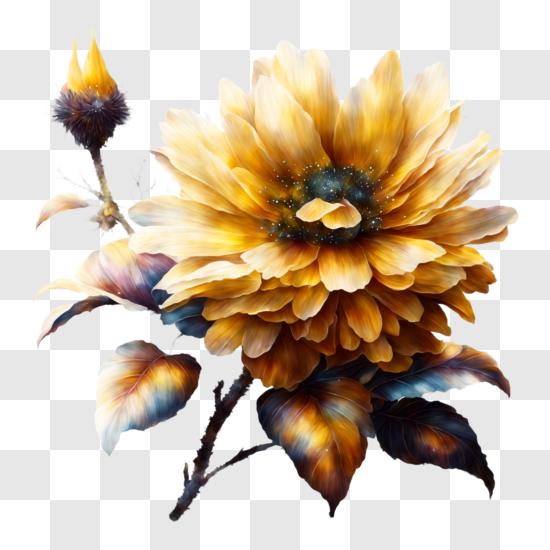 Gelbe Sonnenblume mit braunen Blütenblättern und Zentrum PNG