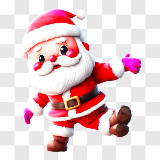 Cartoon Santa Claus Character with Gift and Waving Hand PNG