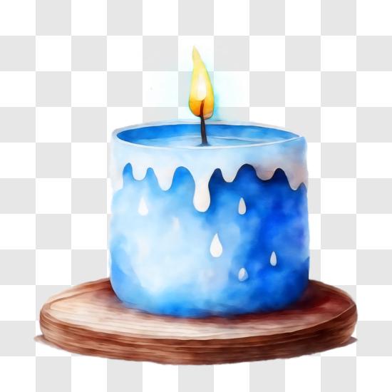 Download Blue Candle with Melting Wax and Flame PNG Online