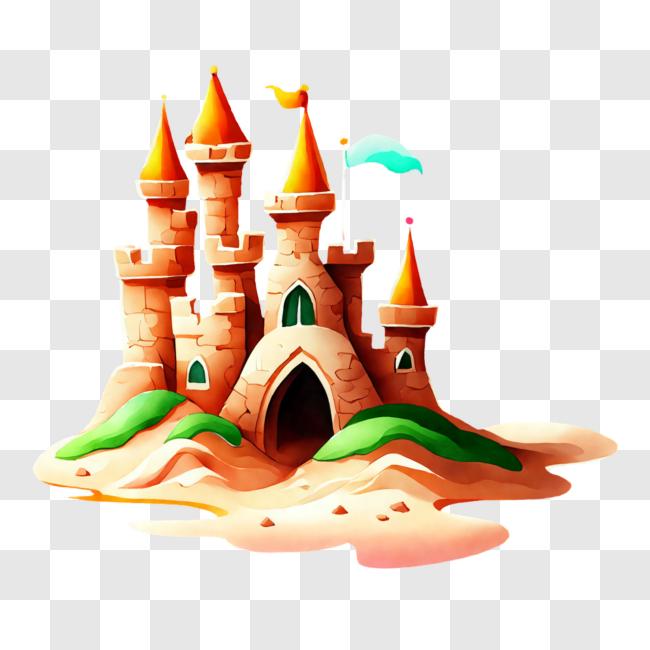 Download Sandcastle with Flag PNG Online - Creative Fabrica