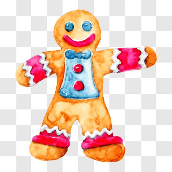 Download Happy Gingerbread Man with Bow Tie and Candy Cane PNG Online