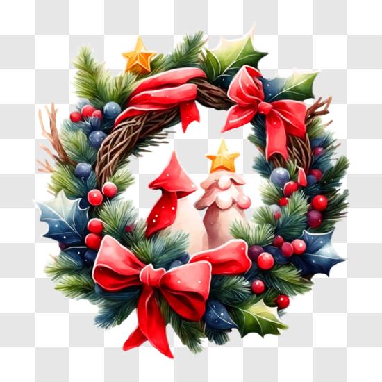 Festlicher Weihnachtskranz mit Stechpalmenblättern und roter Schleife PNG