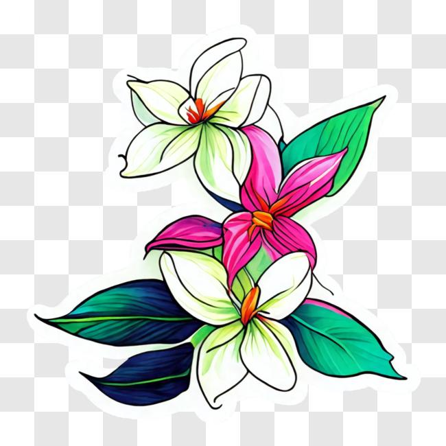Download Stylized White and Pink Flower on Black Background PNG Online ...