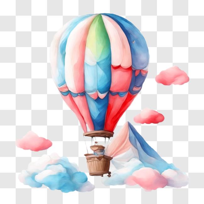 Download Colorful Hot Air Balloon Flying in the Sky with Clouds PNG ...