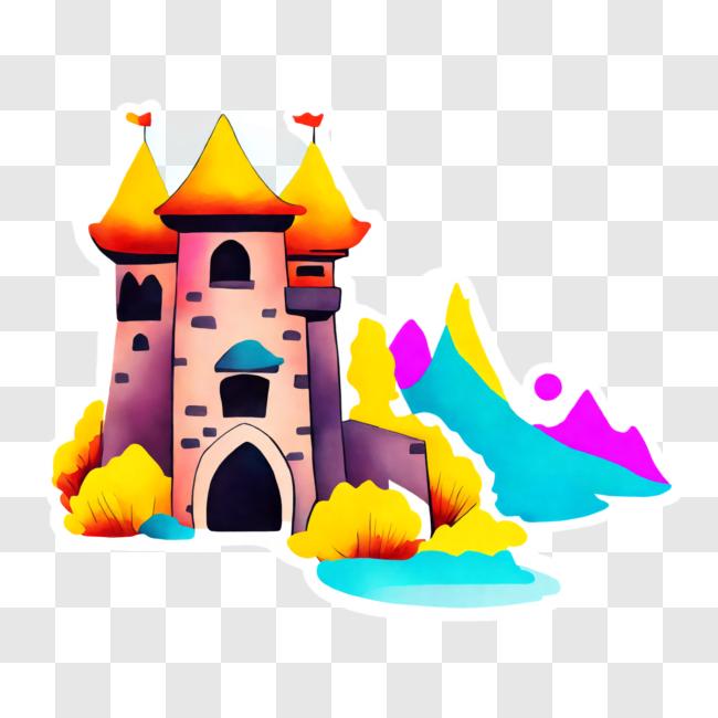Download Colorful Castle with Turrets and Drawbridge PNG Online ...