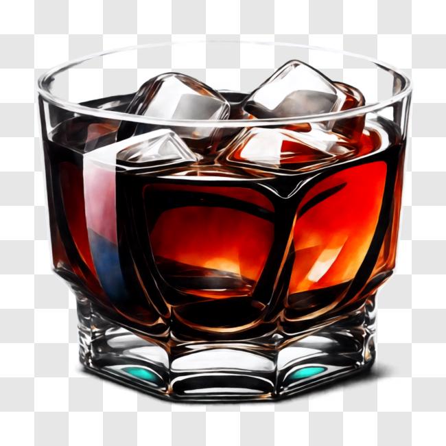 Download Refreshing Glass of Red Wine with Ice Cubes PNG Online