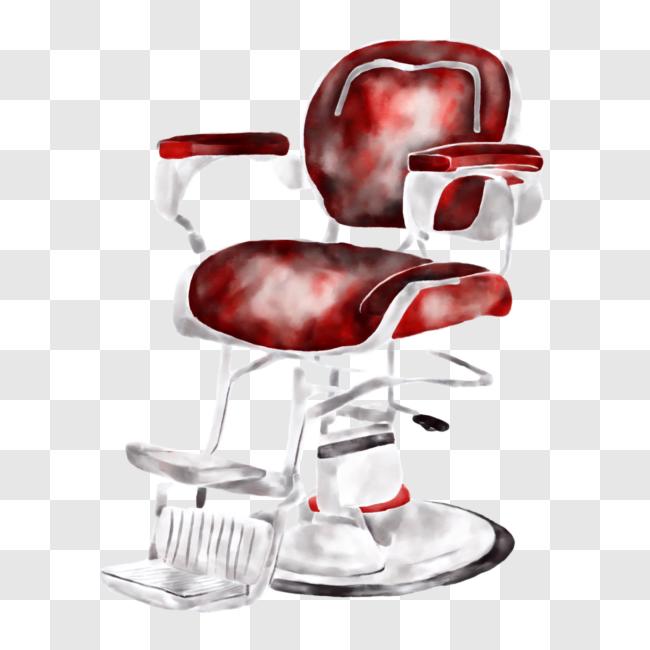 Download Red Barber’s Chair with White Leather Seat and Chrome Base PNG