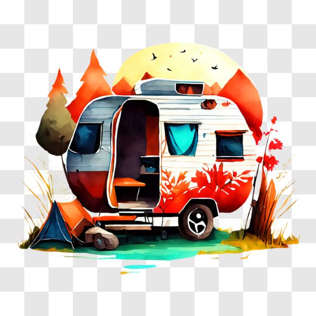 Download Vintage Airstream Trailer in a Psychedelic Forest PNG Online ...
