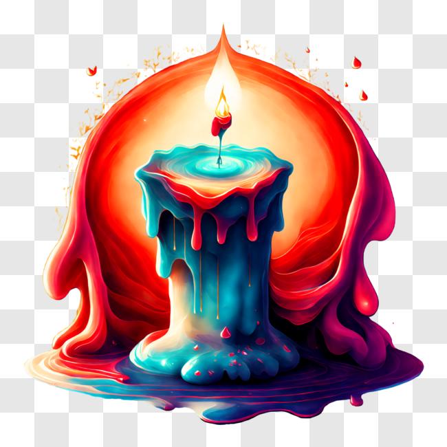 Download Lit Candle with Dripping Wax on Black Background PNG Online