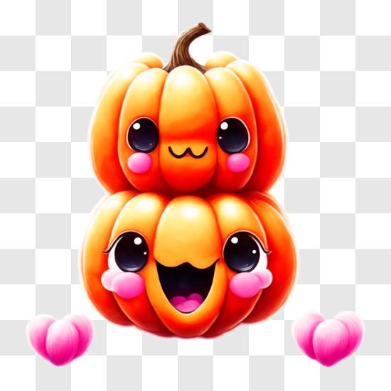 Stacked Pumpkins with Smiling and Sad Faces PNG