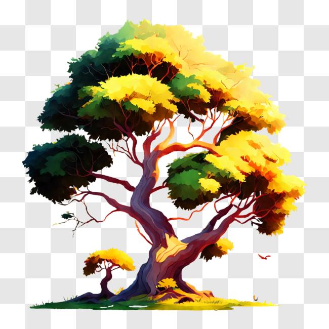 Download Tree with Brightly Colored Leaves in a Grassy Field PNG Online ...