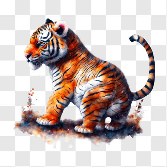 Download Playful Orange Tiger Painting PNG Online - Creative Fabrica