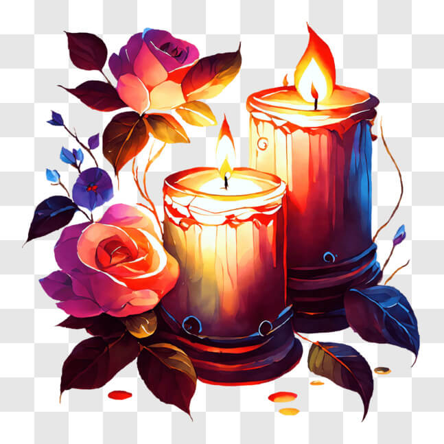 Romantic Candlelight with Colorful Roses PNG