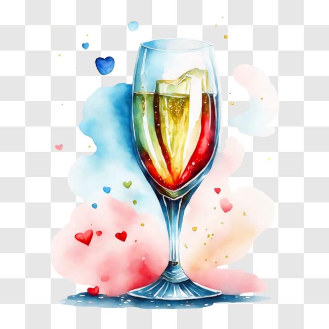 Download Glass of Wine with a Straw and Hearts PNG Online - Creative