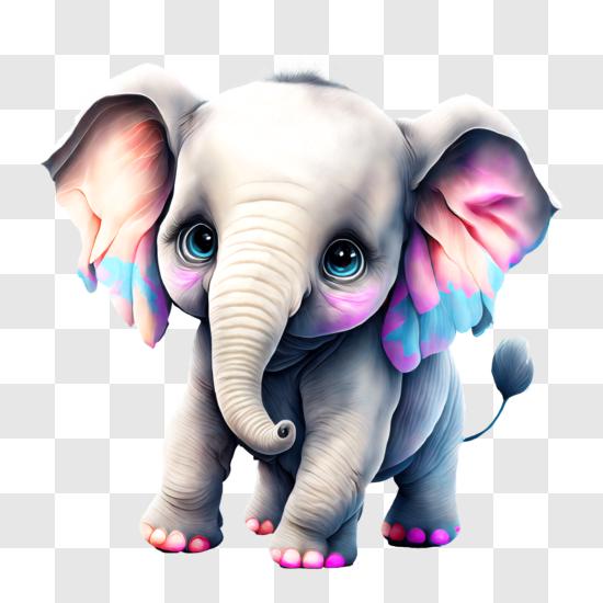 Sleeping Baby Elephant with Pink and Purple Spots PNG