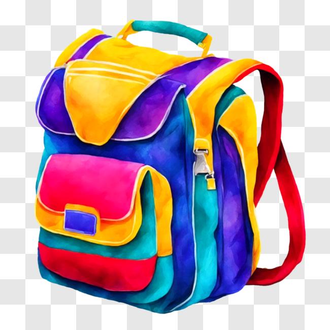 Download Colorful Backpack with Multiple Compartments and Straps PNG Online Creative Fabrica