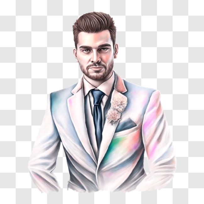 Download Confident Man in White Suit and Tie PNG Online - Creative Fabrica