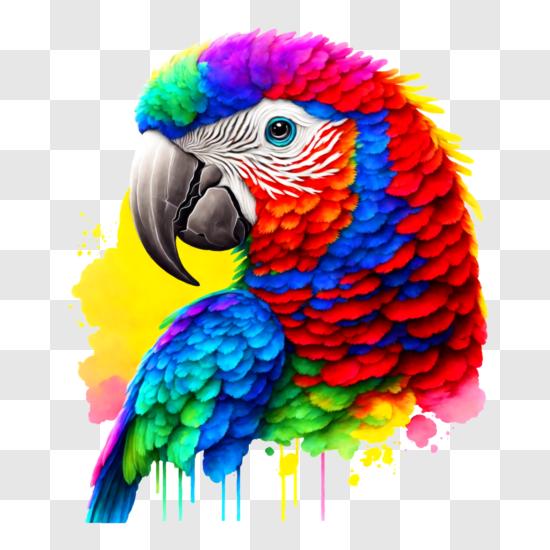 Colorful Parrot with Vibrant Feathers and Beak PNG
