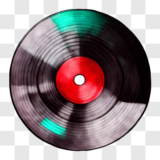 Vinyl-Schallplatte mit rotem Zentrum und schwarzen Rändern PNG