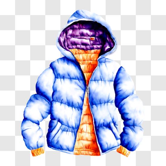 Download Stylish Blue and Orange Puffer Jacket with Hood PNG
