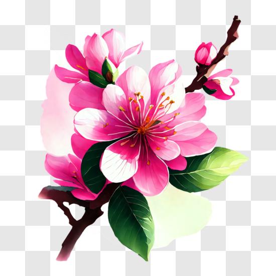 Download Beautiful Pink Flower with Green Leaves PNG Online