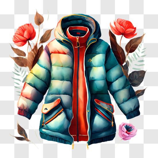 Download Stylish Red and Blue Puffer Jacket with Hood PNG Online