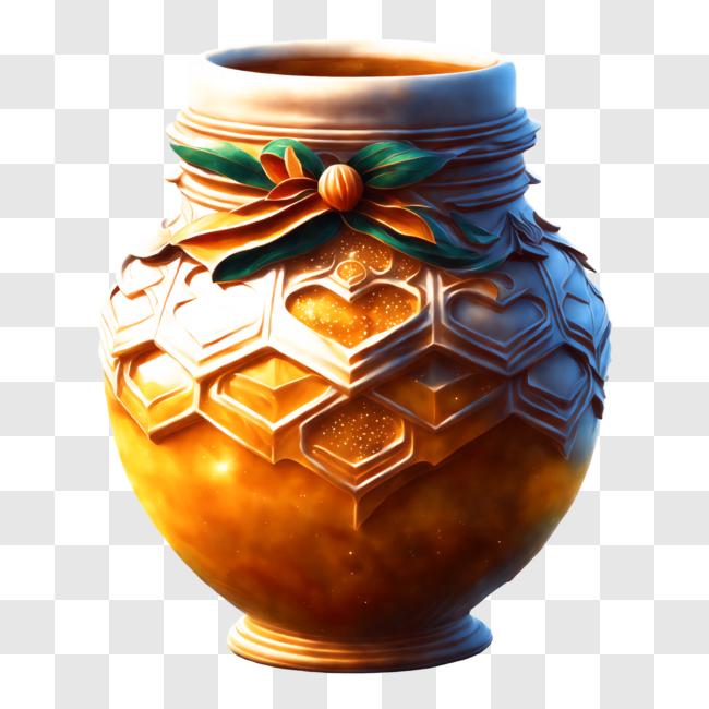 Download Large Ornate Gold Vase with Intricate Designs PNG Online