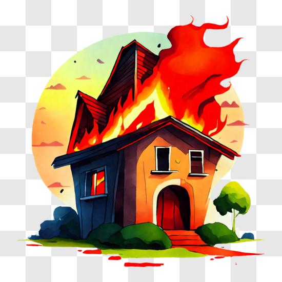 burning house cartoon