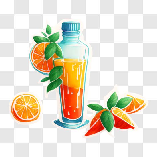 Scarica Succo d'arancia rinfrescante in una bottiglia di vetro PNG Online - Creative  Fabrica