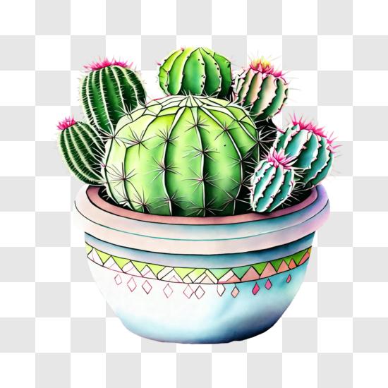 Hand Drawn Colorful Multiple Cactus Pot PNG & SVG Design For T-Shirts