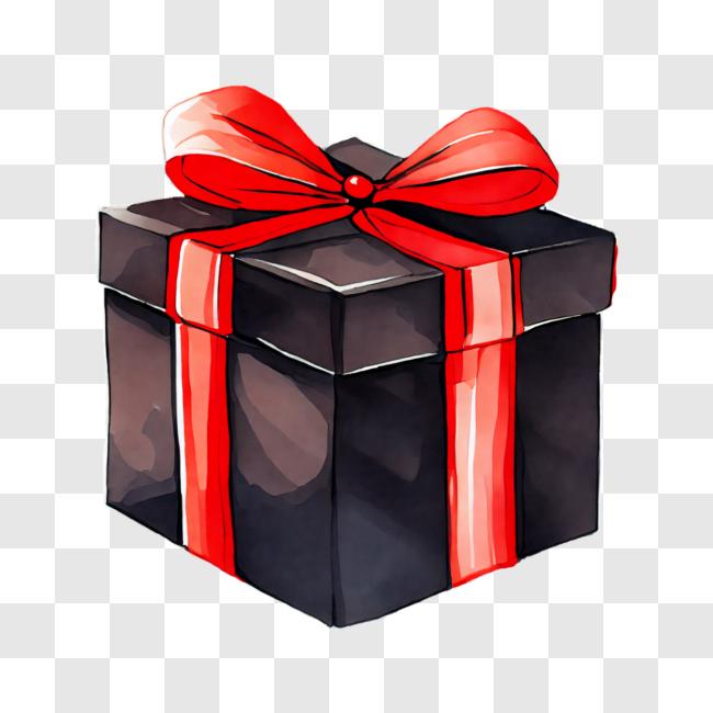 Download Black Gift Box with Red Ribbon PNG Online Creative Fabrica