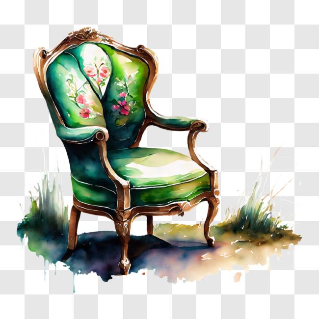Download Green Floral Armchair in a Grassy Area PNG Online - Creative ...