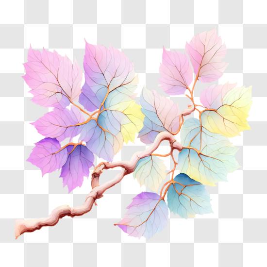 Decaying Branch with Colorful Leaves PNG