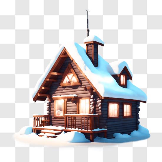 Uma casa aconchegante na floresta com uma montanha nevada ao fundo