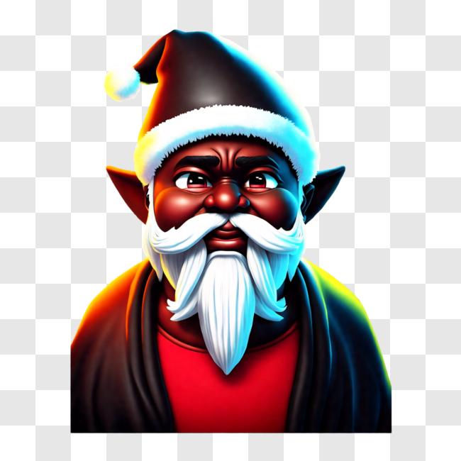 Download Smiling Black Santa Claus with Santa Hat and Beard PNG Online