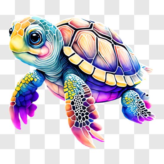 Colorful Sea Turtle Swimming in the Ocean PNG