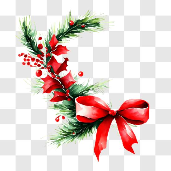 Weihnachtskranz mit Tannenzweigen und Stechpalmenblättern PNG
