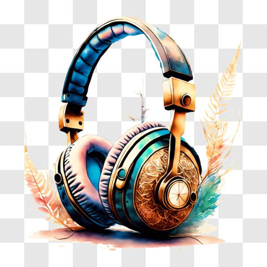 Intricate Design Headphones with Metallic Sheen PNG