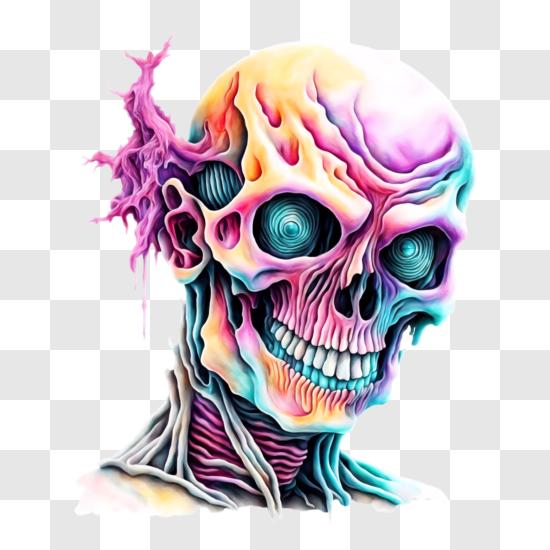 Colorful Psychedelic Skull with Sunglasses PNG