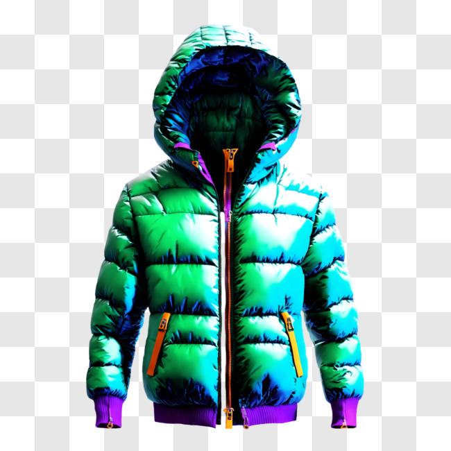 Download Brightly Colored Puffer Jacket with Hood PNG Online - Creative ...